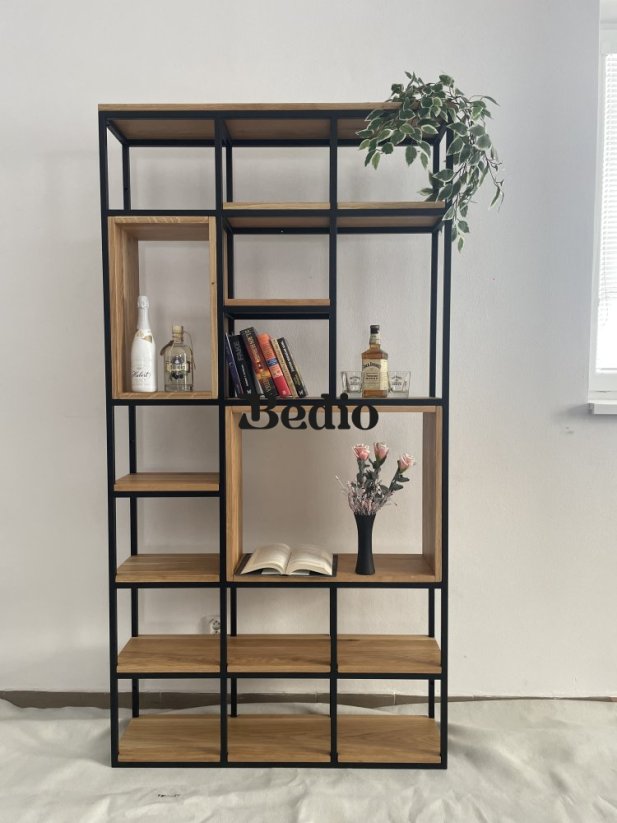 Regál dubovo - kovový