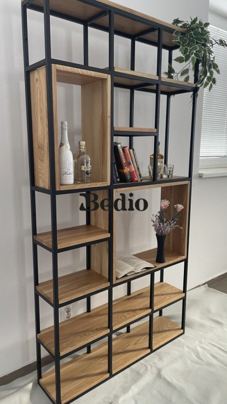 Regál dubovo - kovový